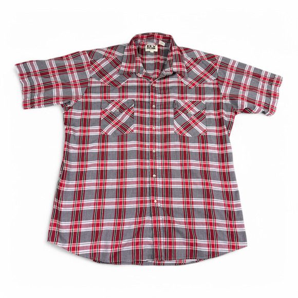 Vintage Ely Cattleman Western Shirt Adult EXTRA LARGE Red Plaid Pearl Snap 90s - Picture 1 of 8